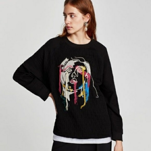 Zara Black Textured Embroidered Face 